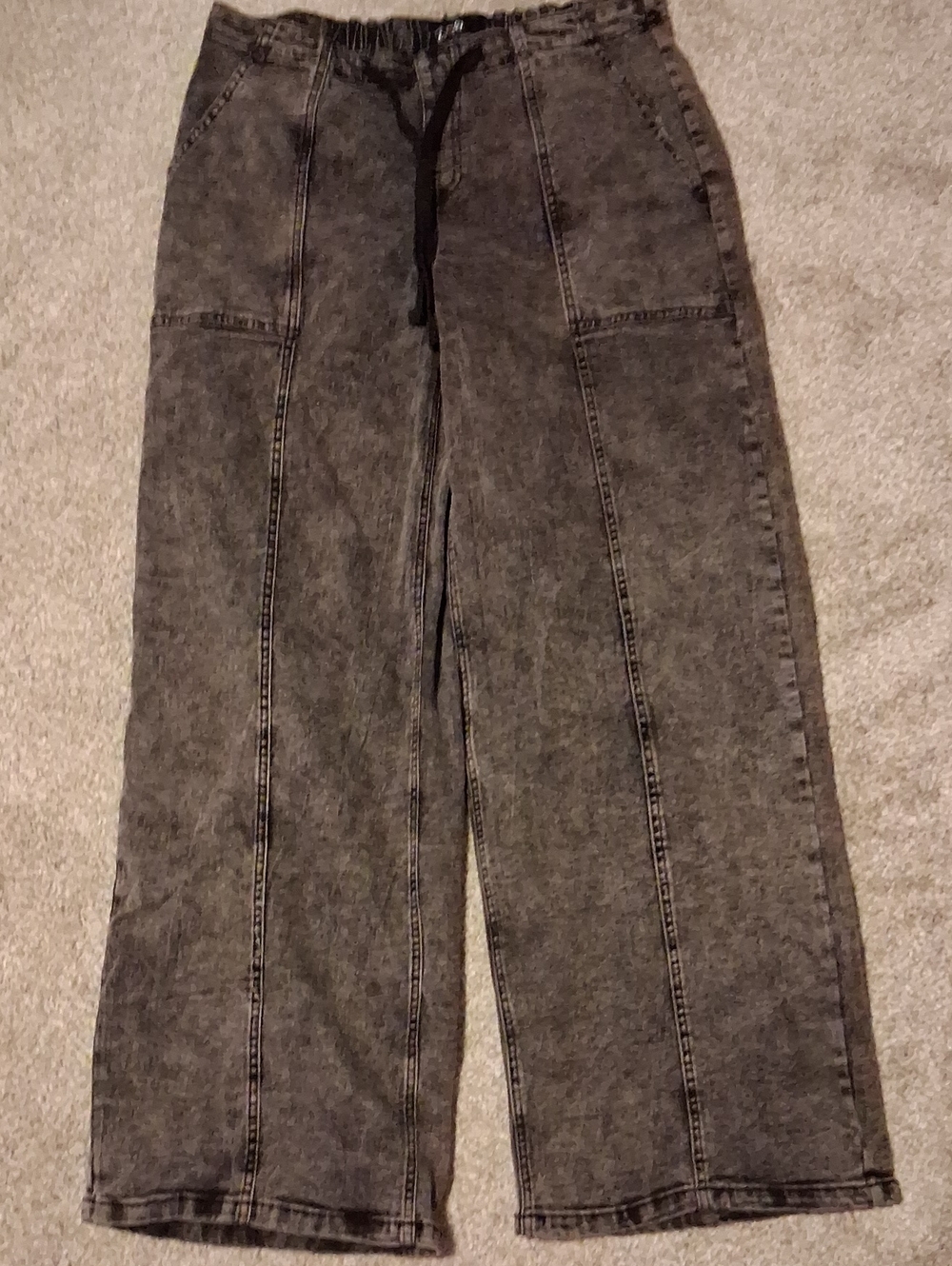 Women's Washed Black Wide-Leg Pants